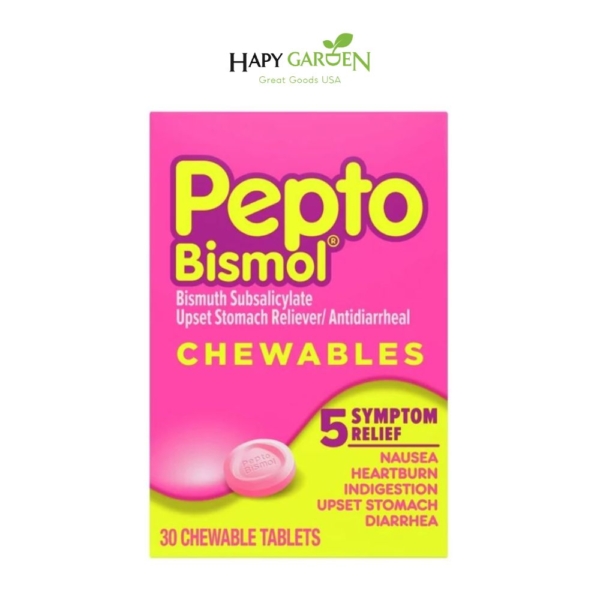 (tiÊu hÓa dẠ dÀy) usa kẹo ngậm nhai hỗ trợ 5 triệu chứng tiêu hóa pepto bismol chewable tablets (30 viên)